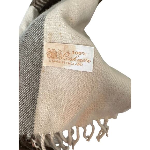 Pure Cashmere Brown Tan Fringed Scarf Made in England 66x12 - Picture 3 of 5